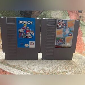2 Vintage Nintendo NES Games Paperboy Super Mario Bros Duck Hunt Track Meet